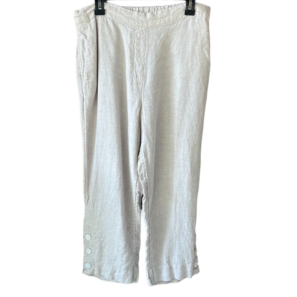 Chico’s Sz 10 100% Linen Cream Pull-on Crop Pants Wide Leg